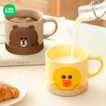 Hattı Arkadaşlar Anime Kahverengi Seramik Kahve Fincanı Sevimli Sally Ev Ofis Kupa Tabağı Kahvaltı Süt Suyu çay kulplu fincan Kız Hediye