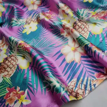 Hawaii Çiçek Baskı Polyester Saten Yumuşak Zanaat Dikiş Saten Tilda eşarp kumaşı