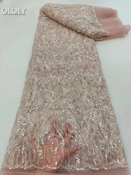 Hing-End Lüks Fransız Nakış Damat Dantel Kumaş Afrika Nijeryalı Sequins Kumaş düğün elbisesi JJ 9856