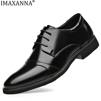 IMAXANNA erkek Klasik İngiliz Parlak Deri erkek resmi ayakkabı Rahat Aşınmaya dayanıklı Düşük top rahat ayakkabılar Ziyafet Ayakkabı