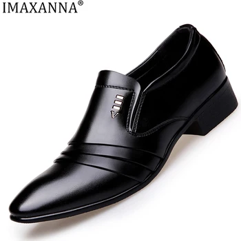 IMAXANNA erkek İş Düşük top rahat ayakkabılar Lüks Klasik İngiliz deri ayakkabı kaymaz Aşınmaya dayanıklı Ayakkabı