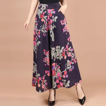 Ilkbahar Yaz 2018 Yeni Kadın Baskılı Çiçek Desen Geniş Bacak Yüksek Bel Pantolon, rahat Gevşek Kadın Pilili Ayak Bileği Uzunlukta Pantolon