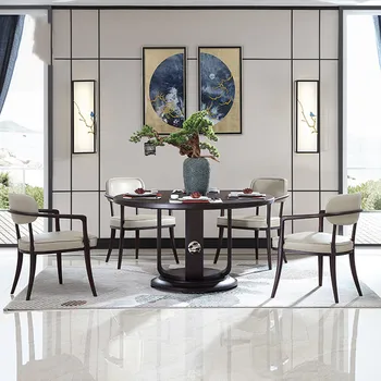 Işık lüks yeni Çin tarzı katı ahşap yuvarlak yemek masası ve sandalye modern restoran ev yemek masası mobilyası T6