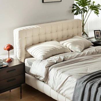 Işık lüks İtalyan son derece basit deri yatak ağı ünlü yatak sanat yatak ışığı lüks yatak modern basit yatak
