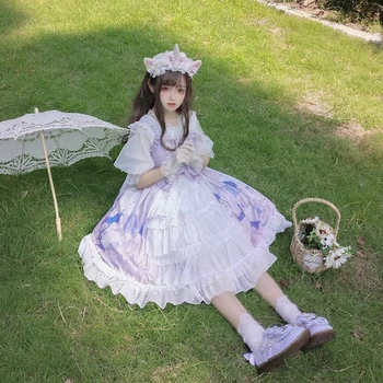 Japon Lolita Yumuşak kız Japon ışık Lolita Günlük gökyüzü şehir Jsk Sling Kawaii peri elbisesi Bahar yaz prenses elbise