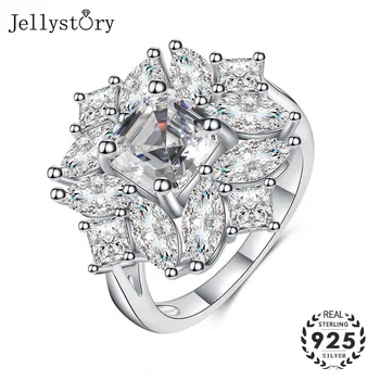 Jellystory lüks charms yüzük kadınlar için 100 % Gerçek 925 ayar gümüş takı ile 5A zirkon taşlar düğün nişan parti