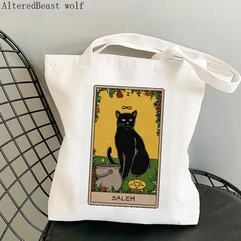 Kadın Alışveriş çantası sihirli cadı Salem kedi Tarot Çantası Harajuku Alışveriş Kanvas Alışveriş Çantası kız çanta Tote Omuz Bayan Çantası
