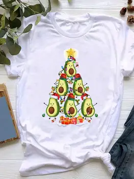 Kadın Avokado Ağacı Komik 90s Giyim Mutlu Yeni Yıl Grafik T-shirt Merry Christmas Giysileri Moda Temel Tee Üst Baskı T Shirt
