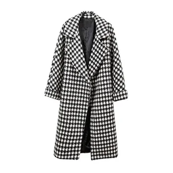 Kadın Ekose Yün Ceket Ekose Rahat Uzun yün Rüzgarlık Palto Kabanlar Kadın Kalın Sıcak Yeni Sonbahar bahar Ceket