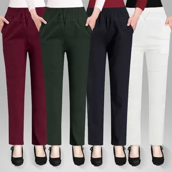 Kadınlar 2021 İlkbahar Sonbahar Yeni Moda Orta Yaşlı düz pantolon Kadın Yüksek Bel Kalın Pantolon Bayanlar Gevşek Sıcak Pantolon Q657