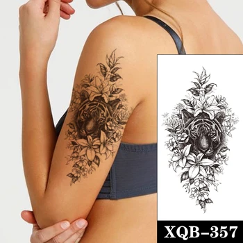 Kaplan Kral Su Geçirmez Geçici Dövme Etiket Siyah Nergis Çiçekler Tasarım Sahte Dövmeler Flaş Dövmeler Kol Vücut Sanatı Kadınlar için