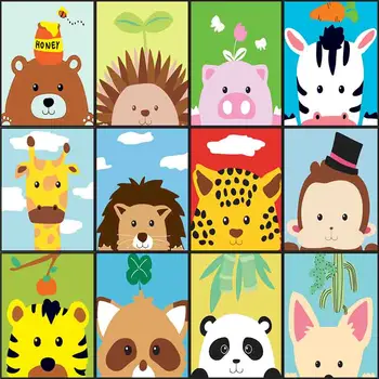 Karikatür Hayvan Sevimli Hayvanlar Yağlıboya Okul Malzemeleri Sanat Malzemeleri 20×20 CM Çerçeve İle Yılbaşı Hediyeleri Çocuk İçin