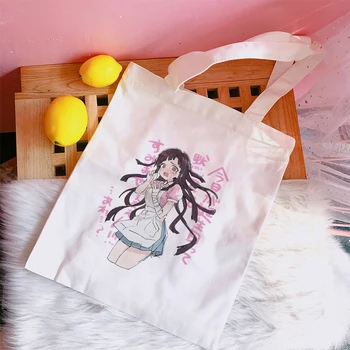 Karikatür Tuval alışveriş çantası Mikan Tsumiki Japonya Anime Kadın omuzdan askili çanta Eko Çanta Tote Çanta Kullanımlık Bakkal Alışveriş Çantaları