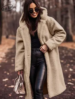Kaşmir Faux Kürk Hoody Kadın Palto Streetwear Sıcak Lüks Kadın Ceket 2022 Sonbahar Kış Gevşek Banliyö Ceket Cepler ile