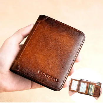 Klasik Dikey Cüzdan RFID Engelleme Anti Hırsızlık Cüzdan Hakiki Deri Erkek Cüzdan Erkek Çanta Iş kartlıklı cüzdan Erkekler