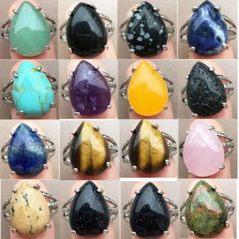 Kristal Opal Unakite Kaplan Gözü Aventurin Lapis Lazuli Howlite Mavi Kum Lav Su Damlası boncuklu yüzük 7~12 