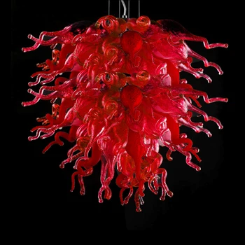 Kırmızı Stil Üflemeli Murano Cam LED Avize Villa Fuaye Dekor Düğün Dekorasyon