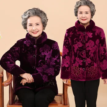 Kış ceket kadın orta yaşlı Bayan mont, yaşlı pamuk, büyükanne, elbise, altın kadife 60-70-80 yaşında, anne giyim