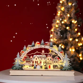 LED Ahşap Kar Evler Köy Süsler Aydınlık Kabin Orman Sahne Noel Süslemeleri Ev İçin Noel Navidad Yeni Yıl Hediyeleri
