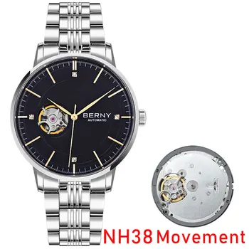 Lüks Otomatik İzle Erkekler Safir İskelet Tasarım Mekanik Kol Saati SEİKO NH38 Su Geçirmez Klasik İş Adamı Saat