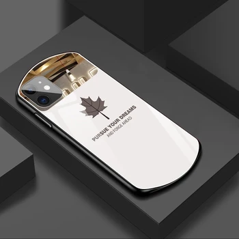 Lüks Temperli Cam Telefon Kılıfı İçin iPhone 13 12 11 Pro Max XS Max XR X SE 8 7 6 Artı Kılıfları Akçaağaç Yaprağı Ayna Silikon Kapak