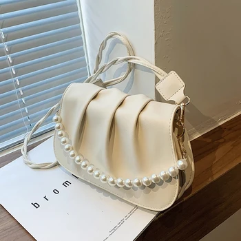 Lüks marka İnci Tote çanta 2021 Yaz Yeni Yüksek Kaliteli PU Deri kadın Tasarımcı Çanta Pilili Omuz askılı çanta