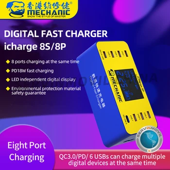 MEKANIK iCharge 8 P Çok girişli şarj cihazı PD akıllı şarj cihazı QC 3.0 Hızlı şarj standı LCD dijital ekran ıçin Telefonu Tamir araçları