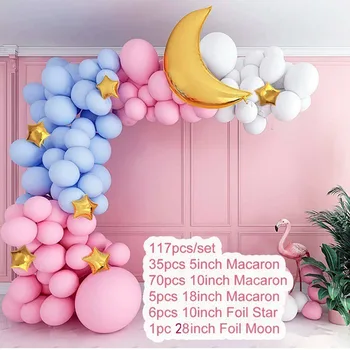 Maca pembe mavi balon zincir set doğum günü parti malzemeleri büyük ay atmosfer dekorasyon malzemeleri