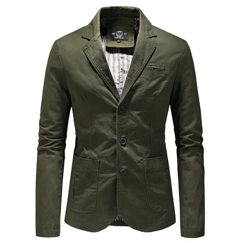 Marka Erkek Rüzgarlık Iş günlük giysi Ceketler Üç Düğmeli Şerit Kaplı Cep Pamuk Haki Dimi Blazer Chaquetas Hombre