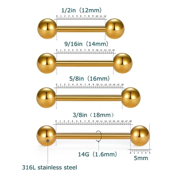 Meme ucu halkaları Dil Halkaları Paslanmaz Çelik Düz 14G Barbell Piercing Takı 12mm,14mm,16mm,18mm
