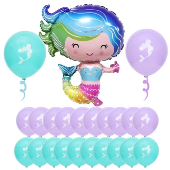 Mermaid balon bebek yaz havuzu parti mermaid alüminyum folyo balon paketi çocuk doğum günü dekorasyon lateks balon
