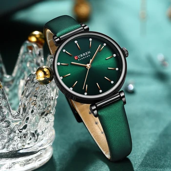 Moda Kadınlar Analog Kuvars Saatler Vintage Deri Kayış Bayanlar Saatler CURREN Üst Marka Yeşil İzle Relogio Feminino