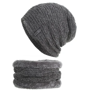 Moda Kış Erkek Kadın sıcak Örme Şapka kapaklar ve Atkısı rahat Kadife İç Katmanlı Şapka Yumuşak ve Moda Kış 6 renkler
