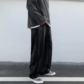 Moda Tasarımcısı Kravat boya Erkekler Siyah Kot Gevşek Geniş Ayak Düz Harajuku Erkek Denim Pantolon Yüksek Kalite Marka Giyim