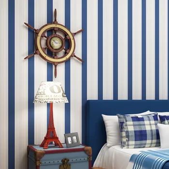Modern Basit Mavi dokunmamış Çizgili Duvar Kağıdı Kendinden yapışkanlı Kalınlaşma Yatak Odası Oturma Odası Arka Plan Duvar Kağıdı Kendinden yapışkanlı