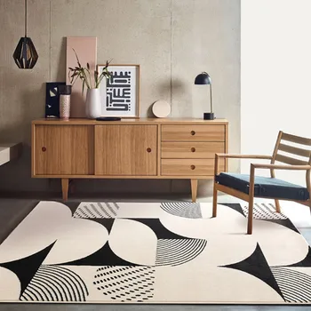 Modern stil soyut geometrik alan kilim, İskandinav ev dekorasyon zemini mat, dekorasyon villa halı bej renk
