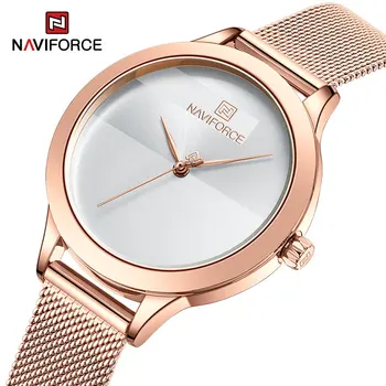 NAVIFORCE Üst Marka Saatler Kadınlar için Bilezik Lüks Gül Altın Elbise Kuvars kol saati Moda Rahat Kadın Saat Reloj Mujer