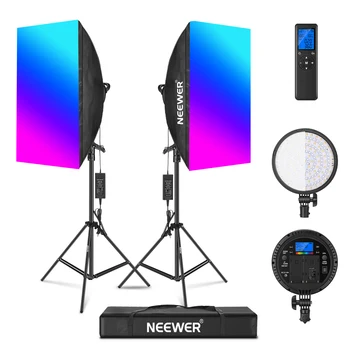 Neewer RGB led ışık ing Kiti İle 2.4 G Uzaktan: 2-Pack led ışık Kafa İle 3200~5600K Softbox, Stüdyo Fotoğrafçılığı İçin Standı