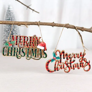 Noel Süsleri Ahşap Harfler Merry Christmas Liste Ekose Boyalı Noel Ağacı İşareti Ahşap Kolye 2023 Asılı İşareti