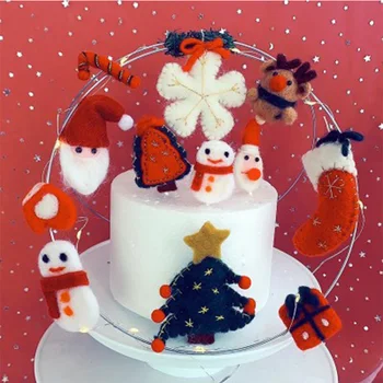 Noel Yeni Keçe Serisi Kek Toppers Sevimli Geyik Kardan Adam Çam Ağacı Pişirme Kek Dekor için Noel Partisi Kek Dekorasyon Malzemeleri