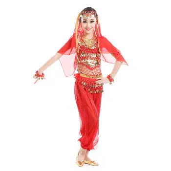 Oryantal dans kostümü Çocuk Altın Sikke Kemer Hindistan Kızlar için Giysi Performans Elbise Çocuk Balo Salonu Dans Mısır Bollywood