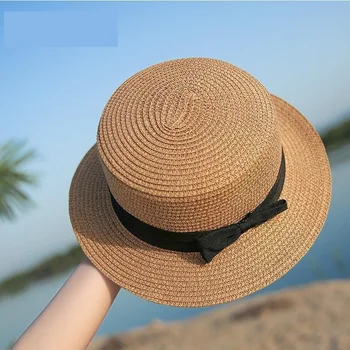 Panama Şapka Basit Yaz plaj şapkası Kadın Rahat Bayan Kadın Düz Ağız İlmek hasır şapka Kızlar güneş şapkası Chapéu Feminino 2020