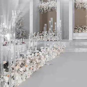 Parti Sahne Arka Planında Masa Centerpieces Çiçek Standı Raf Şamdan Akrilik Şamdan mumluklar Düğün Şamdanlar
