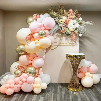 Pembe ve Beyaz Balonlar Kemer Kiti Krem Fildişi Allık 4D Altın Globos Düğün Doğum Günü Partisi Bebek Duş Arka Plan Süslemeleri