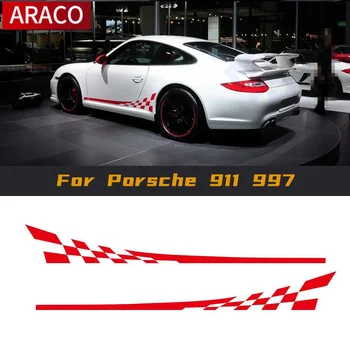 Porsche 911 997 için Balap Bendera Grafis Pintu Sisi Rok Garis Otomatik Vücut Dekoru Mobil Aslı Çıkartması Spor Şekillendirici