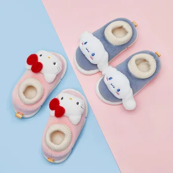 Sanrio Sevimli Çocuk Aşağı Thicke pamuklu ayakkabılar Hello Kitty My Melody Karikatür Anime Yetişkin Kız Peluş Ev Terlik noel hediyesi