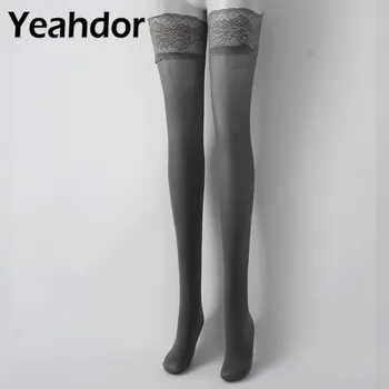 Seksi Dantel Çorap Kadın Seksi Dantel Üst Şeffaf Diz Uyluk Yüksek Silikon Çorap Külotlu Kadın Diz Üzerinde Çorap Çorap