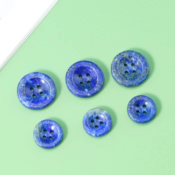 Serpin Altın Kraliyet Mavi Dikiş El Sanatları Doğal Ham Cevher Lapis Lazuli Taş 4 delikli Flatback Yuvarlak Düğme Takım Elbise Kol Düğmesi Süsleme