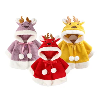 Sevimli Geyik kulaklar Peluş Bebek Ceket Noel Tatlı Prenses Kız Ceket Sonbahar Kış Sıcak Kapüşonlu Giyim Toddler Kız Giysileri
