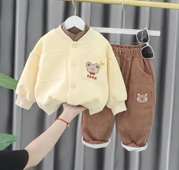 Sonbahar Kış Erkek eşofman Bebek çocuk giysileri peluş hırka ceket ve pantolon 2 adet bebek kıyafetleri Yürümeye Başlayan çocuk spor